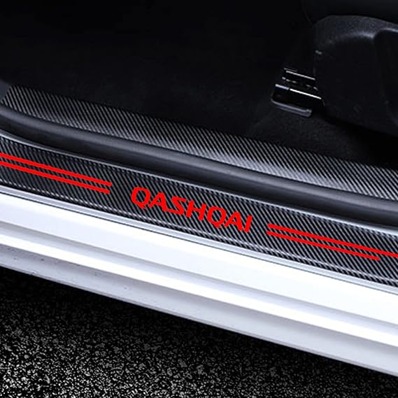 4PCS Car Door Sill Protector, for Nis-san Qashqai J10 J11 J12 2009-2021, Door Sill Kick Plate Cover Carbon Fiber Tape Anti Scratch Car Door Edge Guard Stickers Styling Accessories,Red