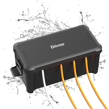 Diivoo Medium Outdoor Weatherproof Extension Cord Cover,Plug Protector | Waterproof Outdoor Extension Cord Box for Power Strip, Holiday Lights,Patio Heaters,Black