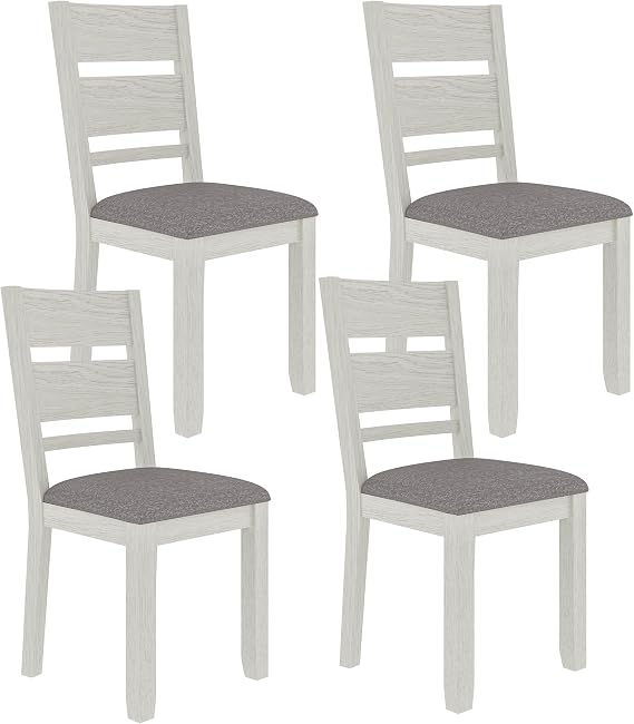 Dining Chairs Set of 4, Solid Wood Farmhouse Chairs with High Cross Back and Upholstered Seat, Easy Assembly for Indoor Home, Dinner, Kitchen, Grey