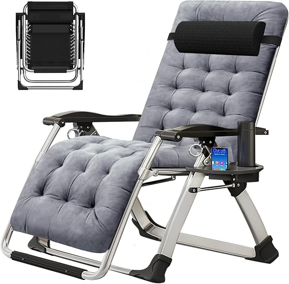H&ZT Zero Gravity Chair,Folding Lounge Recliners with Removable Soft Pad,Headrest and Footrest,Sun Tanning Chair for Indoor and Outdoor,Support 440 LBS