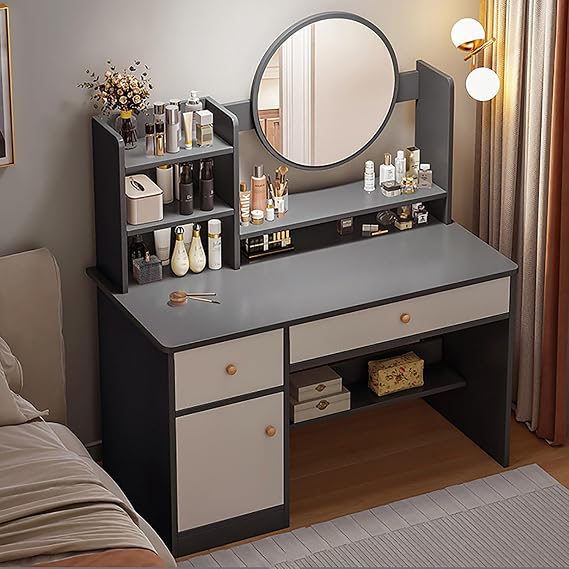 Dressing Table Set with Mirror, Vanity with Storage Shelves and Drawers, Table Dresser, Bedroom Dressing Table Size : 1 drawer+2 cabinets