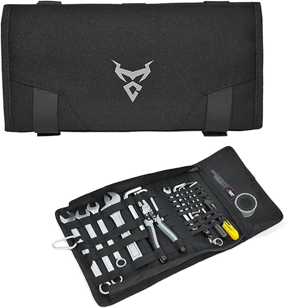 MOTO CENTRIC Waterproof Motorcycle Tool Bag,Handlebar Kit Roll Storage Case for Motorbike,Removable Outdoor Riding Folding Storage Kit (Gray)