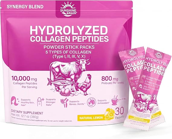 Multi Collagen Peptides Powder Women, 10g Hydrolyzed Collagen, Lemon Flavor