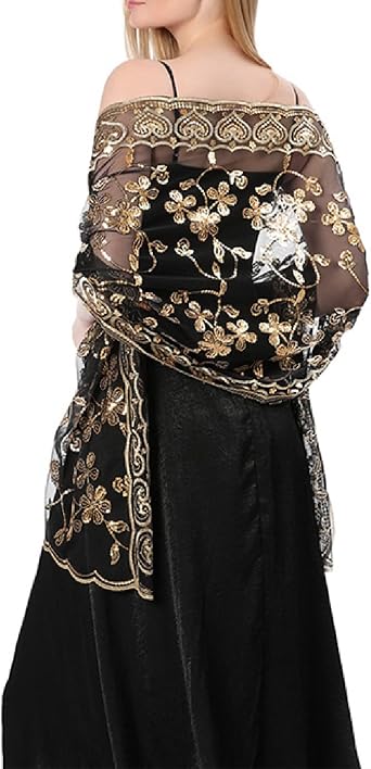 Womens Classic Sequin Shawls and Wraps Sheer Sparking Scarf Pashmina for Wedding Bridesmaid Party