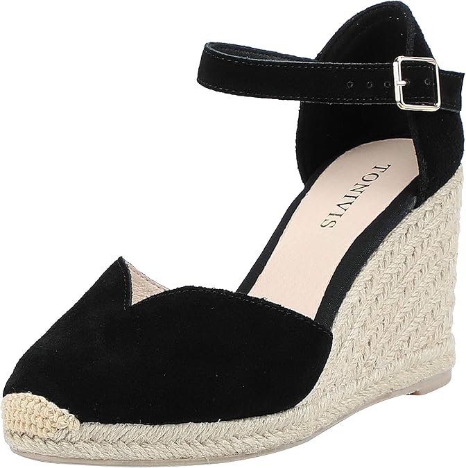 Women's Closed Toe Espadrille Wedge Sandals, Ankle Strap