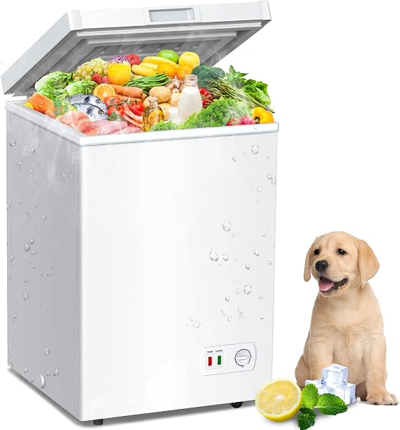 4.2 Cu.Ft Small Deep Freezer, Chest Freezer with Removable Basket, 7-Temp Adjustable Deep Freezer, Ultra Quiet, Energy Saving,Compact Freezer for Apartment, Home, Office, Garage White
