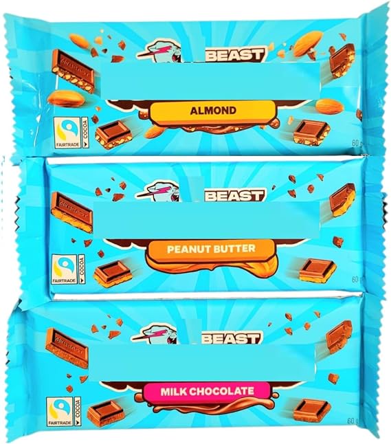 Beast Chocolate Bar Hamper Gift Box | 3 bars | Peanut Butter, Milk, Almond | BY INTERGALACTIC SWEETS