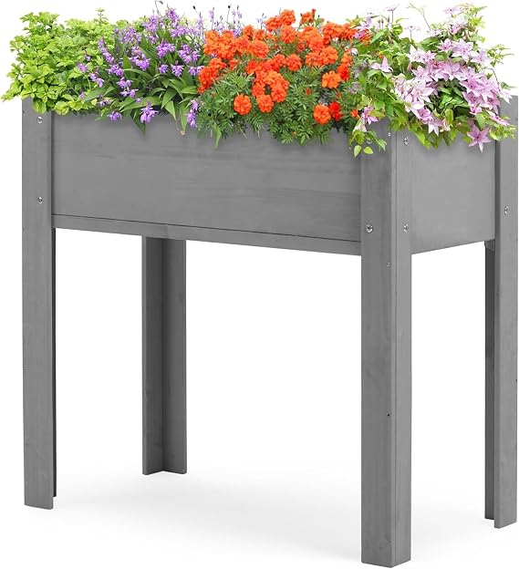 31x31x16in Raised Garden Bed, Wooden Raised Garden Bed with Legs, Elevated Raised Planter Box for Vegetable Flower Herb, Elevated Wood Planter Box Stand Growing Bed for Backyard, Patio, Balcony