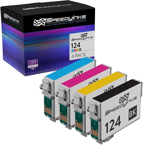 SPEEDYINKS Remanufactured Ink Replacement for Epson T-124 (BKCMY, 4-Pk)