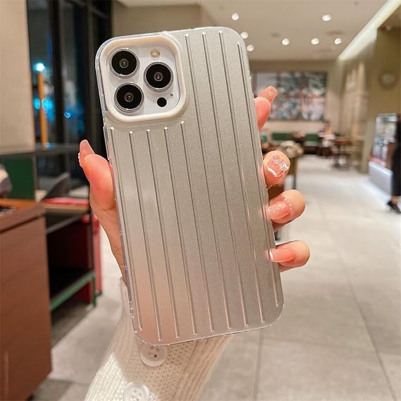 Stylish Business Luggage Phone Case for iPhone 16 15 14 13 12 11 Pro Max 16pro 15plus 14plus Case Hard Silver 3D Stripe Case (for iPhone 13 Pro/Silver-White)