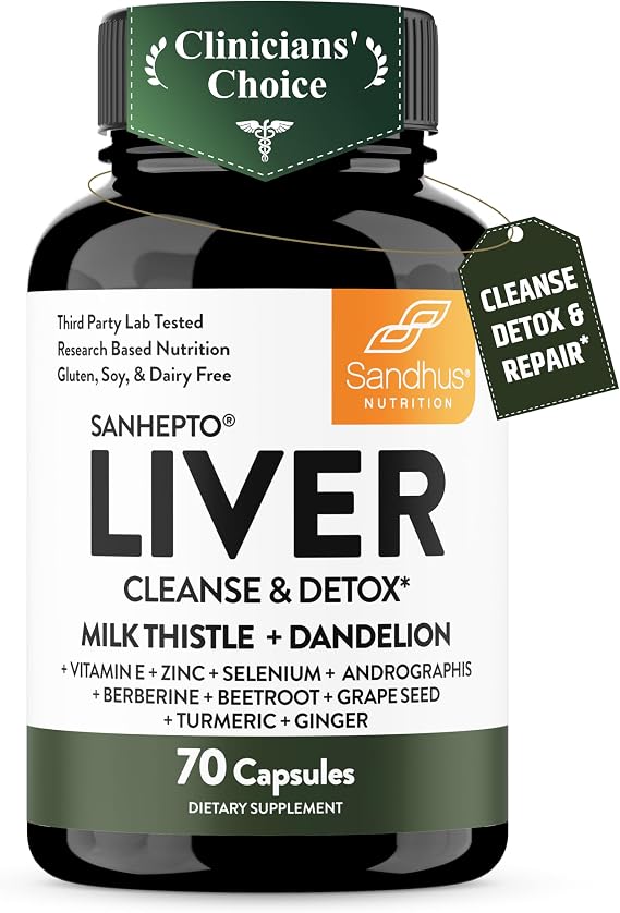 Liver Cleanse Detox & Repair Capsules, Milk Thistle Dandelion Root 70 Count