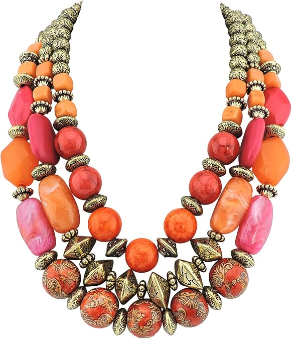 Bocar 3 Layer Chunky Statement Beaded Necklace Fashion Multi Layer Women Collar Necklace (P-NK-10625)