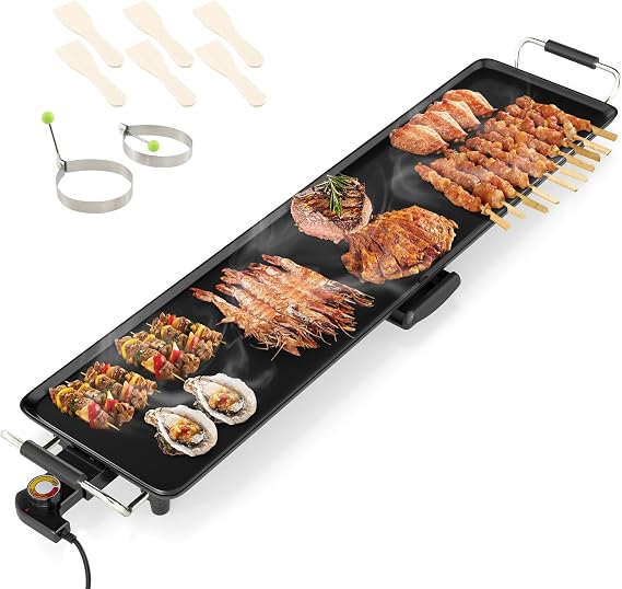 COSTWAY 35.5 Electric Griddle, Extra Large Teppanyaki Grill with Adjustable Temperature, Nonstick Surface, Insulated Handles & Drip Tray, Indoor Outdoor Tabletop BBQ Grill for Party, Camping & RV