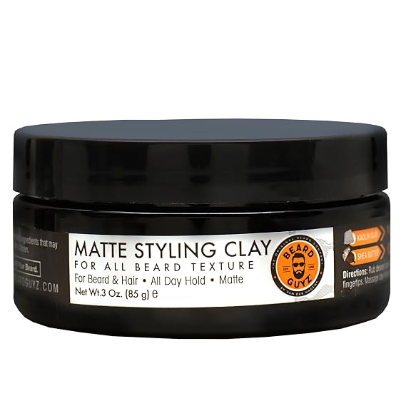 Beard Guyz Matte Styling Clay StrongHold for Beard & Hair Natural Texture & Matte Finish Styling Clay for Mens Grooming, 3 oz