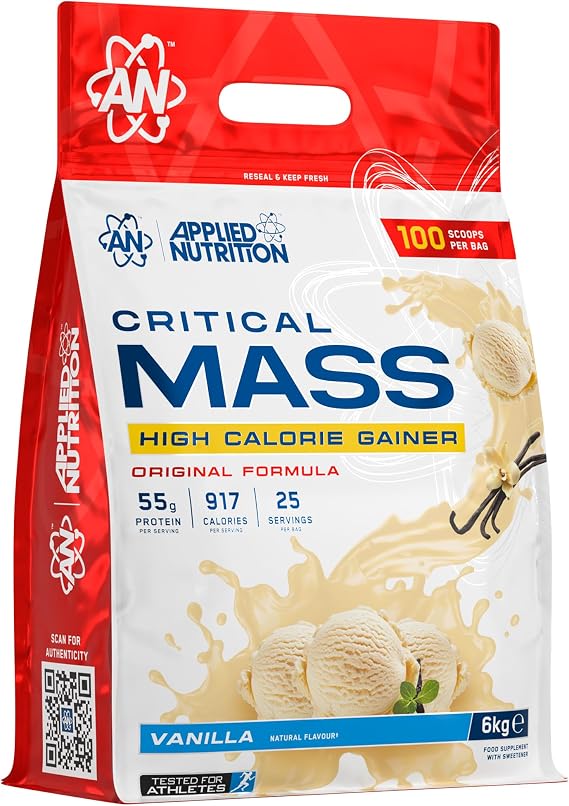Applied Nutrition Original Critical Mass - Weight Gainer with MCT Powder, High Calorie Protein Powder Mass Gainer (6kg - 25 Servings) (Vanilla)