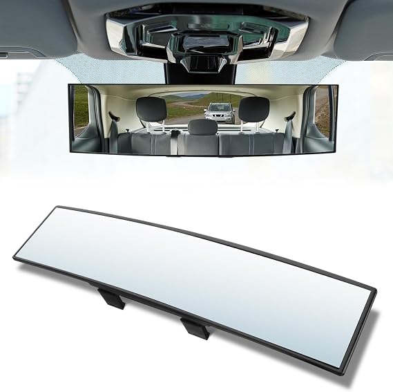Panoramic Rear View Mirror, 12 Inch Wide Angle Clip On Mirror, Convex Interior Mirror Clear Vision Reduces Blind Spot, Universal Car Interior Accessories Fits Vehicles SUVs Trucks