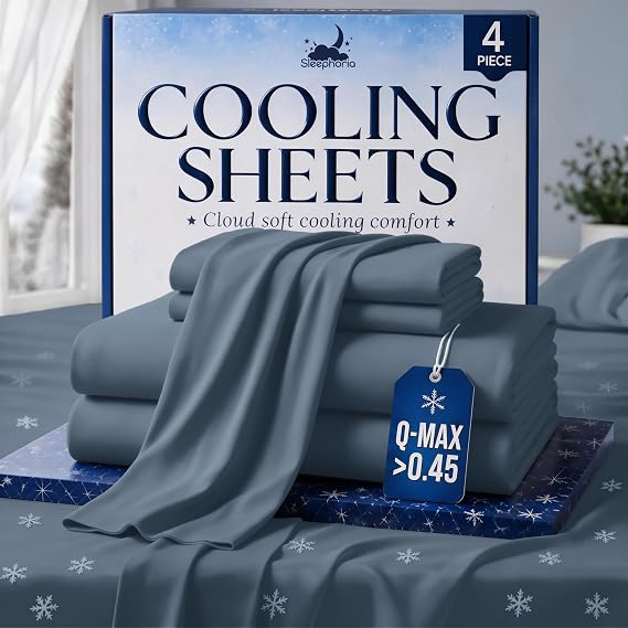 Cooling Sheets - BreezeWeave 4 PC King Size Cooling Bed Sheets for Hot Sleepers & Deep, Cool Rest - Cloud Soft, Silky Smooth, 16 in Deep Pocket, Ultra Durable (Navy Blue)