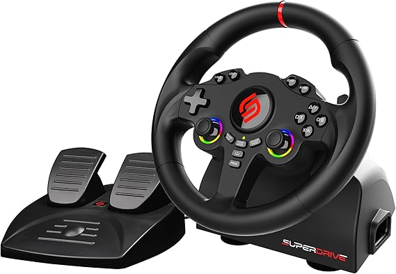 Subsonic Superdrive 220RS Racing Wheel Switch 2/Switch PS4 PC Xbox series | Steering Wheel with Dual Joysticks for GTA 6 & Framing simulator- LED - Vibration - Diameter 22 cm, Rotation 180° - Pedals