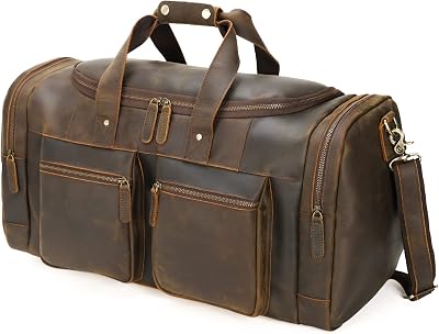 Polare 23 Full Grain Cowhide Leather Travel Duffle Bag Weekender Overnight Carry on Bag For Men