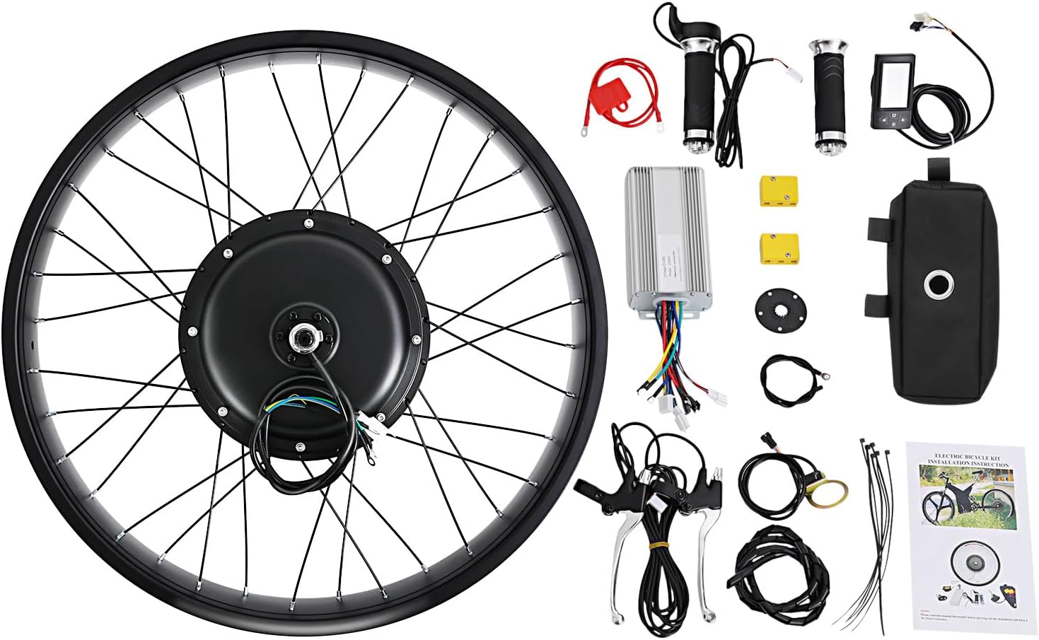 Electric Bike Conversion Kit, 48V 1500W Electric Bicycle Rear Wheel Kit Brushless Toothless Motor with LCD Display & Controller & Magnetic Assist, IP54 E-Bike Conversion Kit for 26x4-Inch Tire Bike
