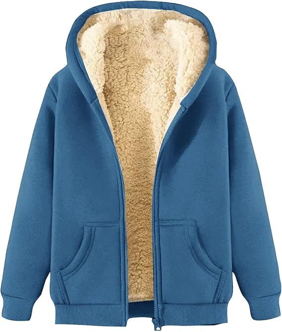 Hoodies for Women Thermal Teddy Fleece Coats Thick Winter Warm Sherpa Lined Jacket Full Zip Up Hooded Sweater Cosy Soft Fuzzy Sweatshirt Long Sleeve Fluffy Oversized Hoodie Outwear Ladies Cardigans