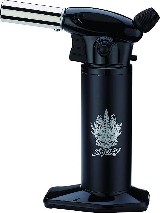 Smoxy Vulcan Kitchen Food Torch for Creme Brulee, Baking, Desserts and Searing- Butane Torch Lighter, Blow Torch for Cooking with Lock and Adjustable Flame (Butane Gas Not Included) (Black)