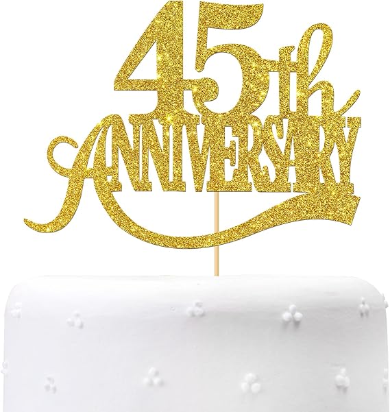 Gold Glitter 45th Anniversary Cake Topper - for Happy 45 Wedding Anniversary / 45th Birthday Party/Cheers to 45 Years Party Decorations