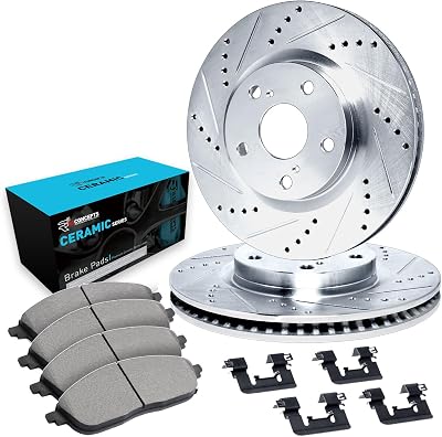 R1 Concepts Front Brake Kit For 2016-2019 Subaru Legacy| Drilled Slotted Brake Rotors| Ceramic Brake Pads and Rotors Kit| Hardware included