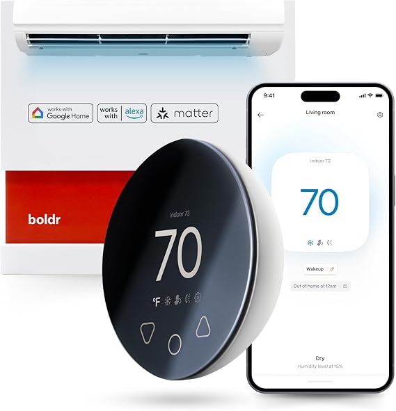 Boldr Klima Smart Thermostat for Air Conditioners, Window A/C, Mini Splits & Heat Pumps - Alexa & Google Home Compatible, WiFi Control App, Energy Saving, Easy DIY Install, Aluminum Silver