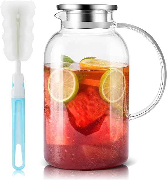 SUSTEAS Water Carafe Glass Carafe with Lid Carafe with Spout 2.5 L