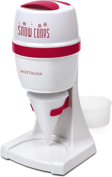 Nostalgia Snow Cone Machine - Tabletop Ice Shaver & Slushie Maker - Includes 2 Ice Mold Bowls & 1 Reusable Plastic Cone - Slushies, Snow Cones, Daiquiris, Hawaiian Shaved Ice - Red