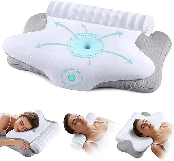 Cervical Neck Pillow for Pain Relief- Ergonomic Memory Foam Pillows for Sleeping, Dual Ear Relief Zone Contour Pillow, Neck Support Bed Pillows for Side Back &Stomach Sleeper