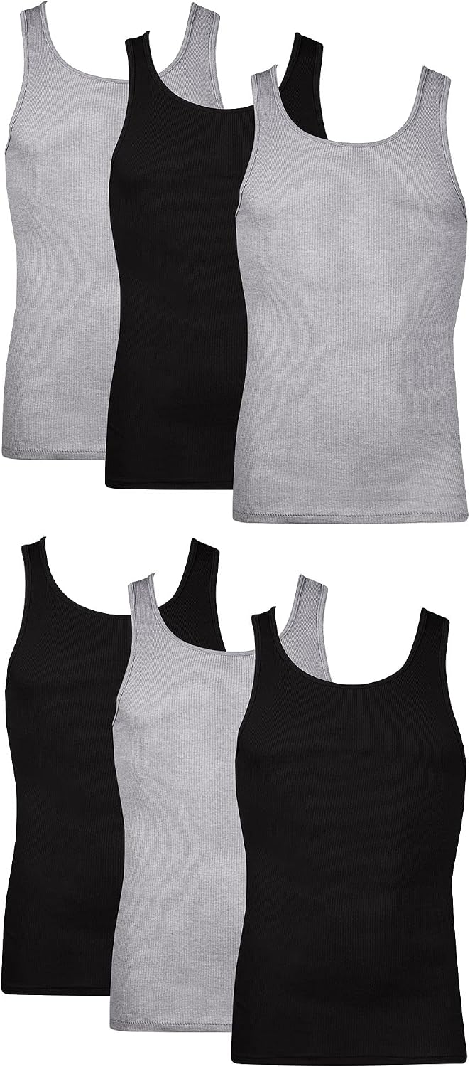 Hanes Mens Lightweight Cotton Moisture-Wicking Tank Undershirts 6 Pack
