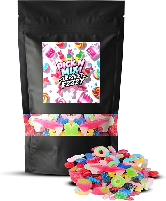 SKVDNTRADE8 Pick and Mix Sweets 500g Bag | 20+ Fizzy Gummy Retro Sour Candy Selection | Resealable Bulk Sweets Gift Bag | Letterbox Friendly Sweet Hamper | Kids Adults Treats(Assorted Pick & Mix)