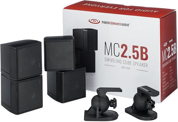 Pure Resonance Audio MC2.5B Dual 2.5 Swiveling Surround Sound Mini Cube Speaker (Pair, Black) (with Brackets)