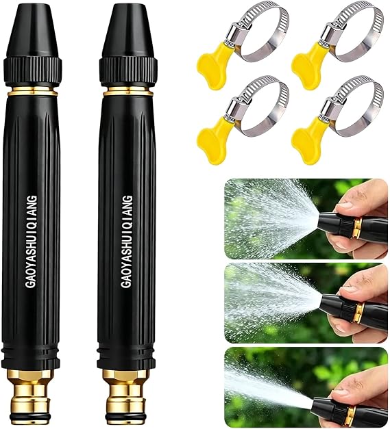 Heavy Duty Adjustable Water Nozzle Jet Sweeper, High Pressure Hose Nozzle, Garden Hose Pressure Washer, Handheld Water Nozzle High Pressure with 3 Spray Modes for Watering Plants, Car Washing,Pet, 2Pc