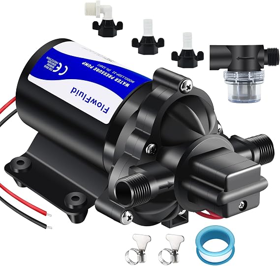 12V DC Water Pressure Booster Diaphragm Pump for RV,45PSI 4GPM Washdown Fresh Self Priming Electric Pump for Boats with Filter,Transfer On Demand Pump for Marine Yacht Caravan Garden Hose
