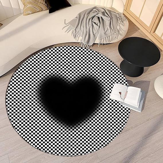 Modern Geometric Round Rug,Black and White Checkered Area Rug Carpet,Small Bedroom Mats and Rugs,Washable Non Slip Rugs for Living Room Bedroom Entryway Play Room Office,C,40cm