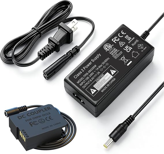 DMW-DCC8 DC Coupler Dummy Battery DMW-AC10 Power Supply Adapter Kit for Panasonic Lumix DMC-G7, DMC-G85, DMC-FZ2500, DMC-GX8, DMC-GH2, DMC-G5, DMC-G6, DMC-FZ200, DMC-FZ300, DC-G95 Camera