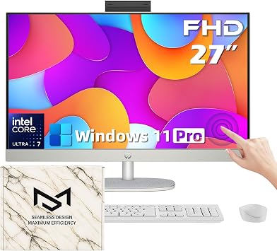 HP 27" FHD Touchscreen Business All-in-One Desktop Computer Intel 12-core Ultra 7 155U (Beats i7 1355U) Wireless KB & Mouse WiFi 6 Windows 11 Pro(64 GB RAM 1 TB SSD)