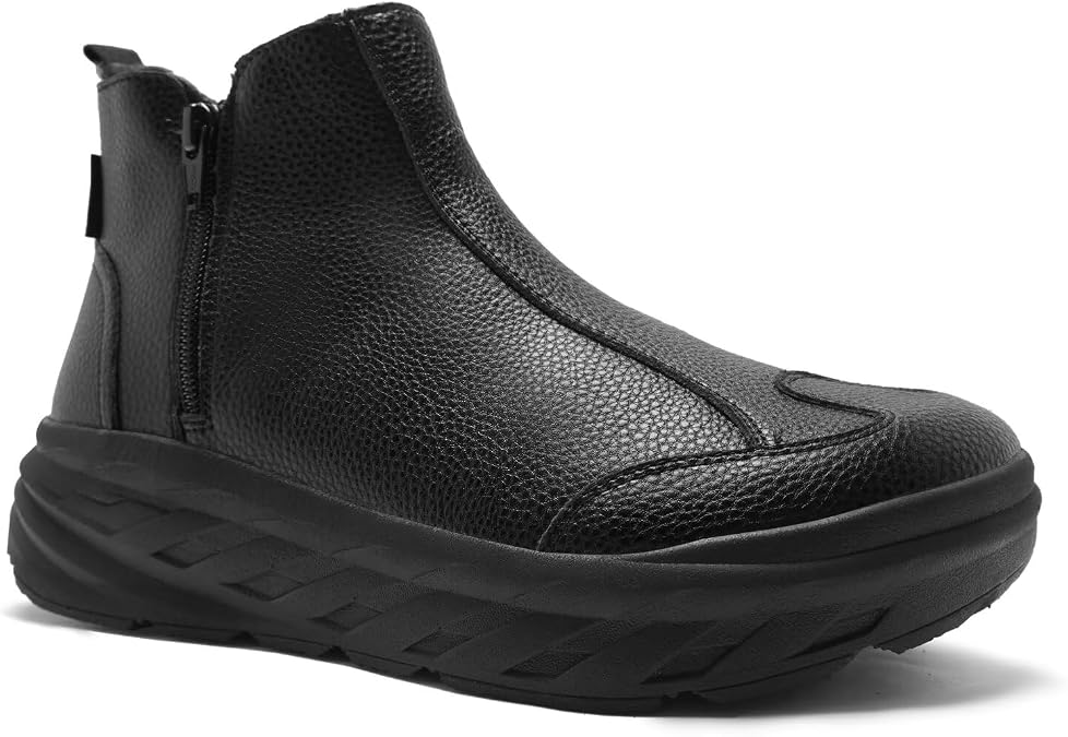 Men's Orthopedic Diabetic Winter Boots: Wide Toe Box Comfortable Arch Support Plantar Fasciitis Leather Dress Oxfords Shoes, Casual Warm Walking Snow Ankle Mid Boots for Foot and Heel Pain Relief