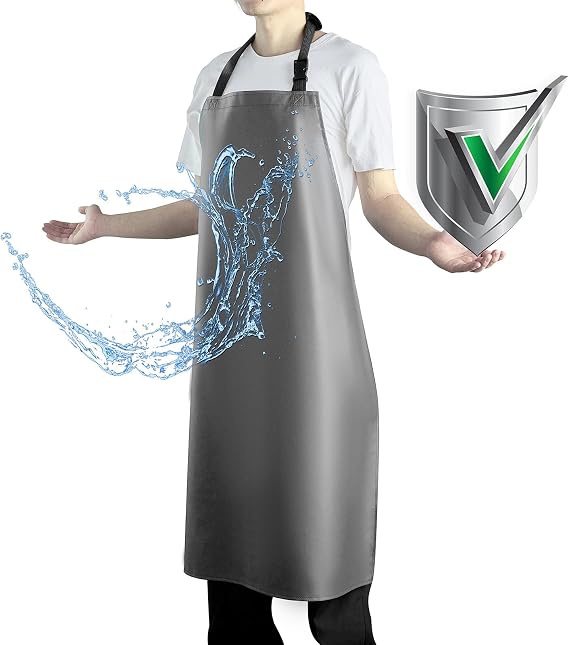 Waterproof Apron with Comfortable Adjustable Bib Rubber Vinyl Dishwasher Heavy Duty Apron for Men Women Dishwashing