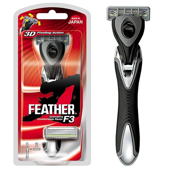 Feather F3 Shaving Razor - 3D Pivoting Head 3-Blade System & ABS Resin