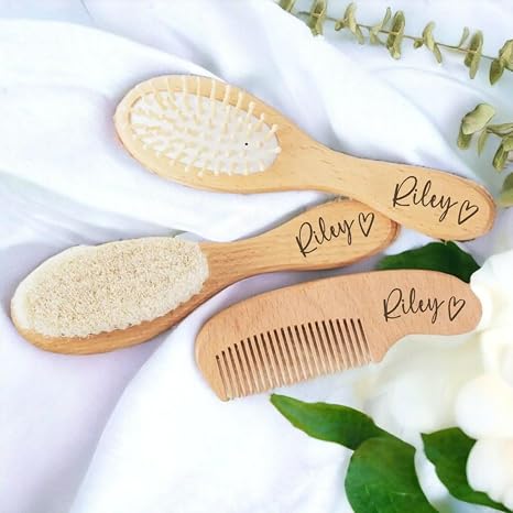 Personalised Hair Brush Wooden Handle and Super Soft Bristles Wooden Baby Hair Brush Set Personalised Baby Gifts for Girls