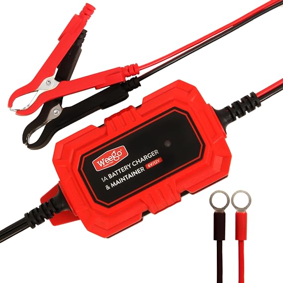 Weego Battery Tender: 6V/12V Trickle Charger for Cars, Motorcycles, More - USA-Engineered Safe Battery Maintainer with Overcharge Protection & Desulfator - Water, Dirt, Dust Resistant (BCM1)
