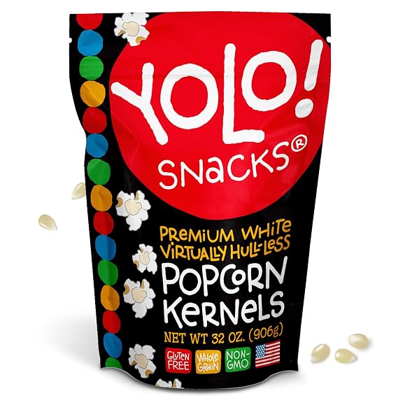 YOLO Virtually Hulless Premium White Butterfly Popcorn Kernels, 32 oz
