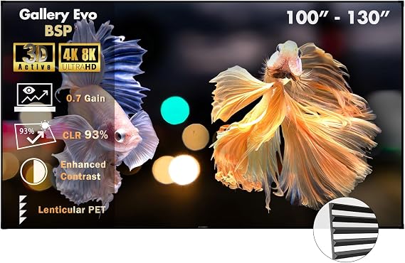 Gallery EVO Fixed Frame Projector Screen 130" CLR BSP for UST Projectors | Daylight Viewing | 90% CLR | Designed for UST Projectors | CLR Screen