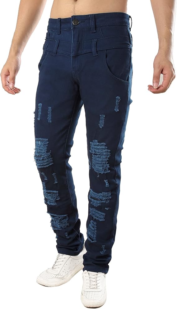 Mens Ripped Jeans Slim Fit Skinny Stretch Jean for Men Tapered Leg Denim Pants