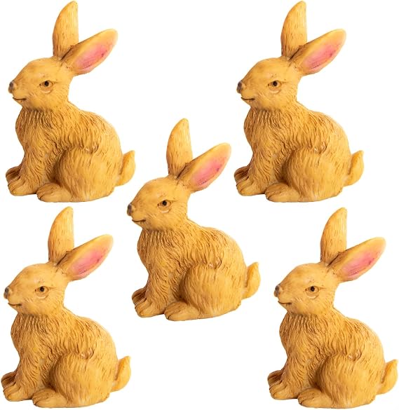 Logbuch-Verlag Small Easter Bunny Figures Set of 5 Modern Easter Decoration Mini Rabbits in Brown Easter Decoration for Table Decoration Gifts and Easter High-Quality Decorative Figures Made of Polyresin Indoor 4.5 cm