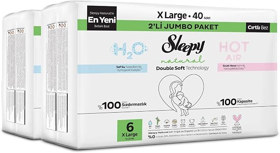 Sleepy Natural Double Soft Avantajlı Mega Paket Bebek Bezi 6 Numara Xlarge 80 Adet